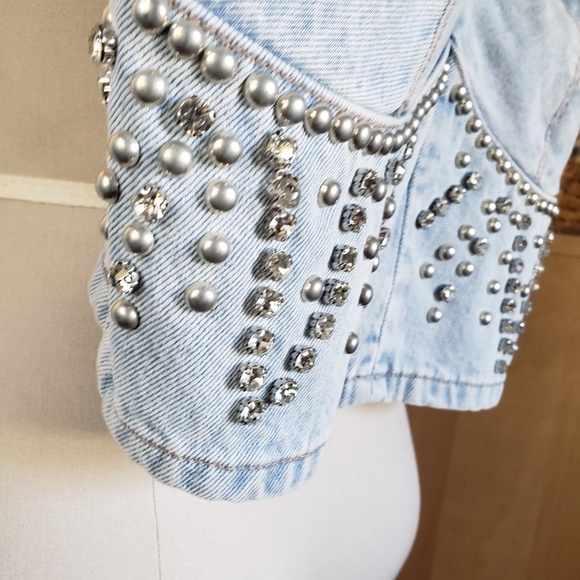 Embellished Denim Crop Top Size Small NEW! - Picture 11 of 14